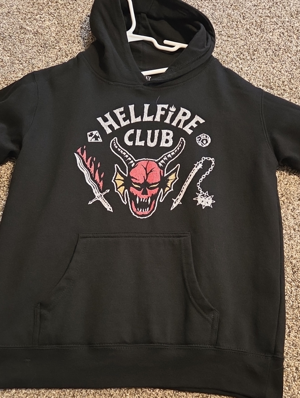 Hellfire Club Black Graphic Hoodie with Red Demon Print